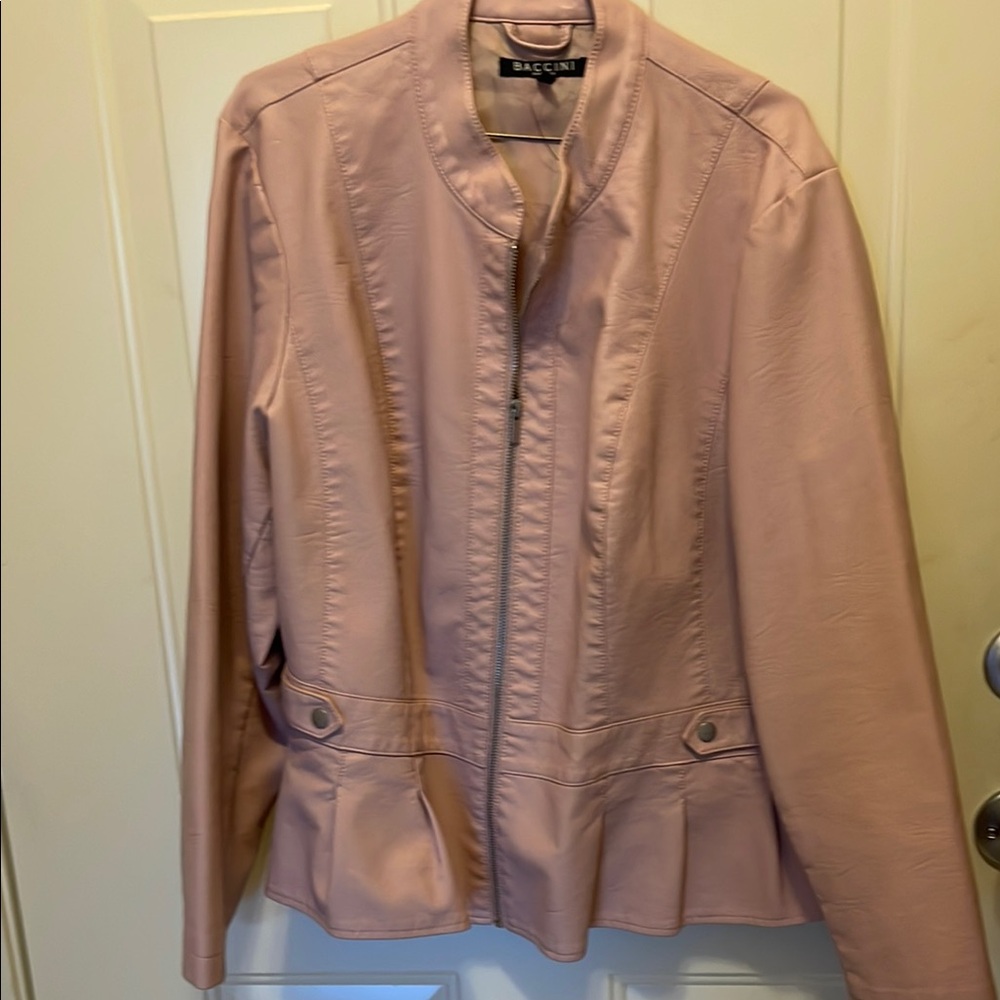 Baccini Pink Leather Moto Jacket with Streamlined Silhouette